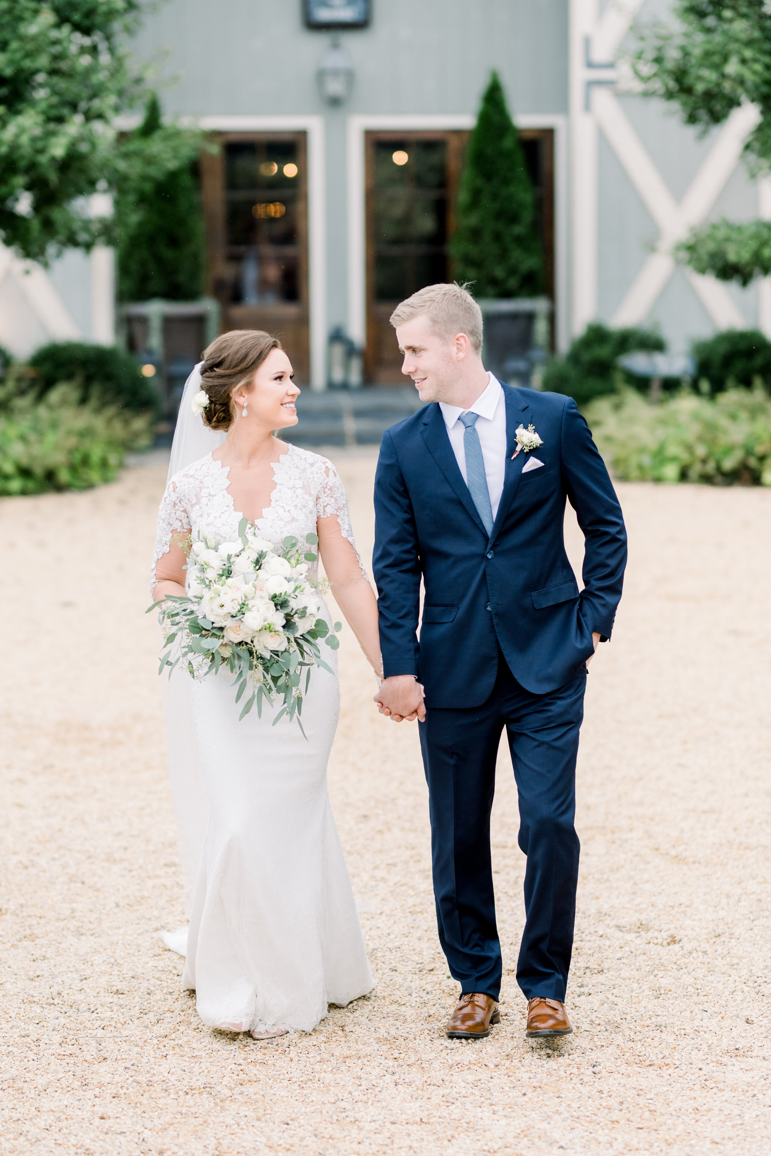 Dusty blue bridesmaid hotsell dresses with navy suits